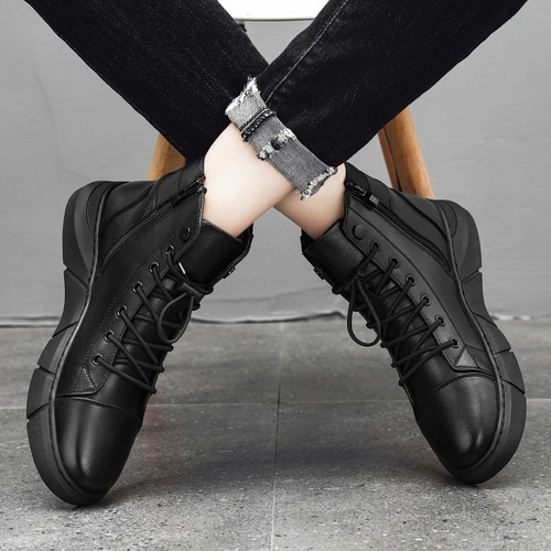 Martin boots men's genuine leather new winter warm plus velvet snow boots men's casual fashion trend British work boots