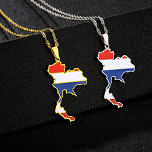 跨境亚马逊时尚欧美滴油男女高级感不锈钢泰国地图旗帜项链配饰品