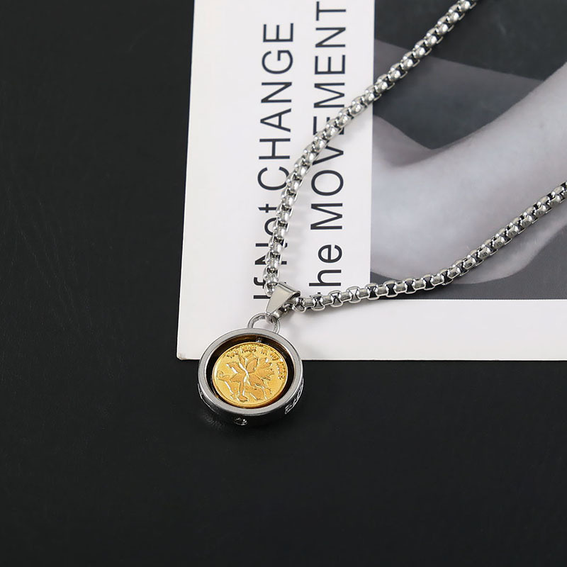 Men's Gold Pentagonal Rotating Coin Pendant Necklace Protection_voghion.com