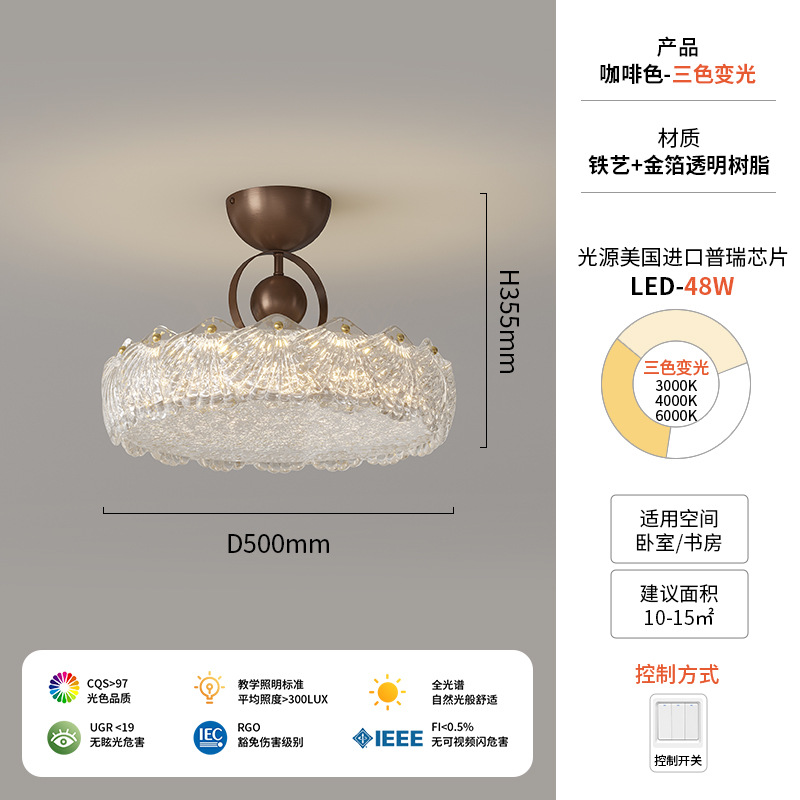 Italia lámpara de oro de alta gama lámpara de techo del dormitorio lujoso diseño ligero francés atmósfera de protección de los ojos de la habitación lámpara de estudio