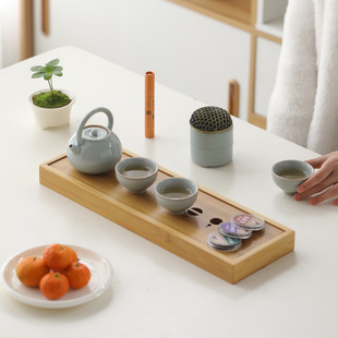 Creative Japanese travel tea set business gift suit high-grade Ru kiln tea set with tea tray meeting hand gift