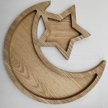 跨境现货月亮五角星甜点盒家居节日托盘装饰摆件木制用品盘餐盘托
