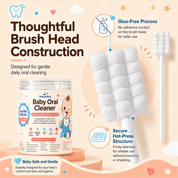 Improved Baby Oral Cleaner 50Pcs Baby Glue-Free Individually Packaged Oral Cleaning Sticks