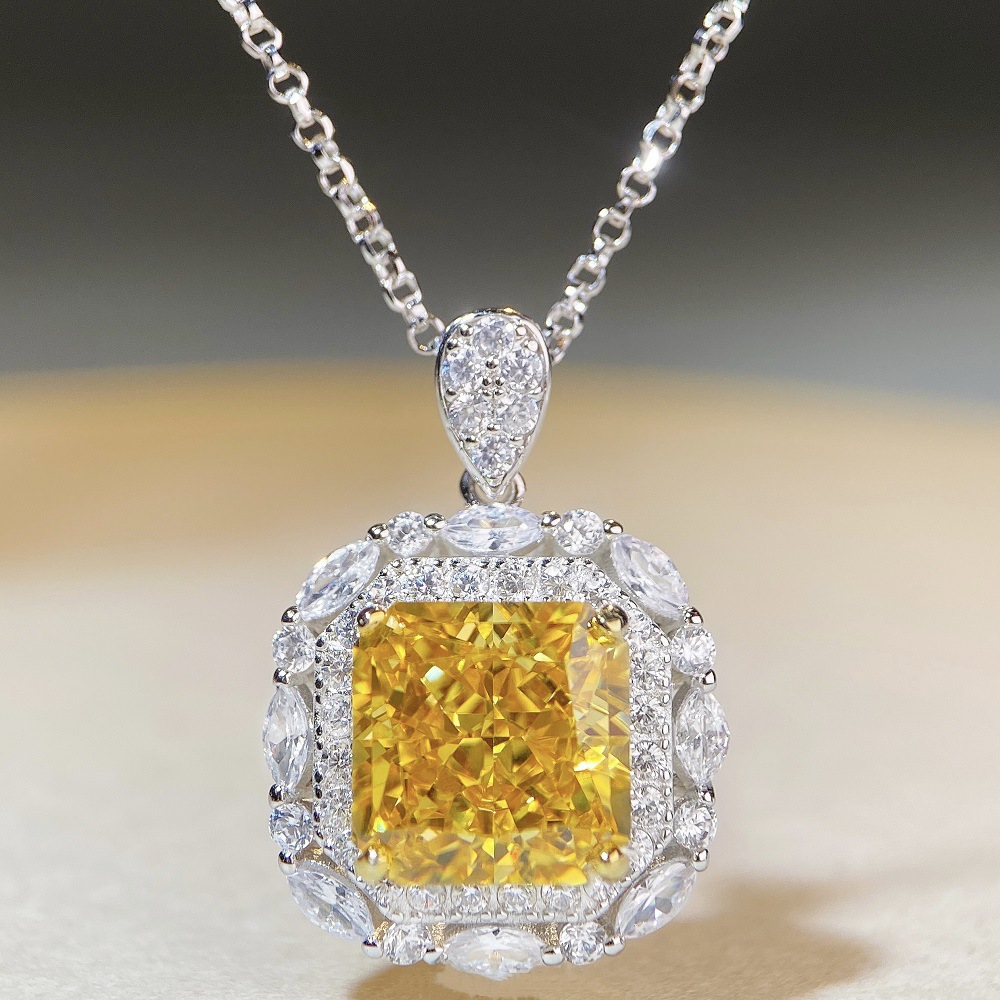 Geometric Pattern 925 Sterling Silver Zircon Plating Geometric Pendant Necklace