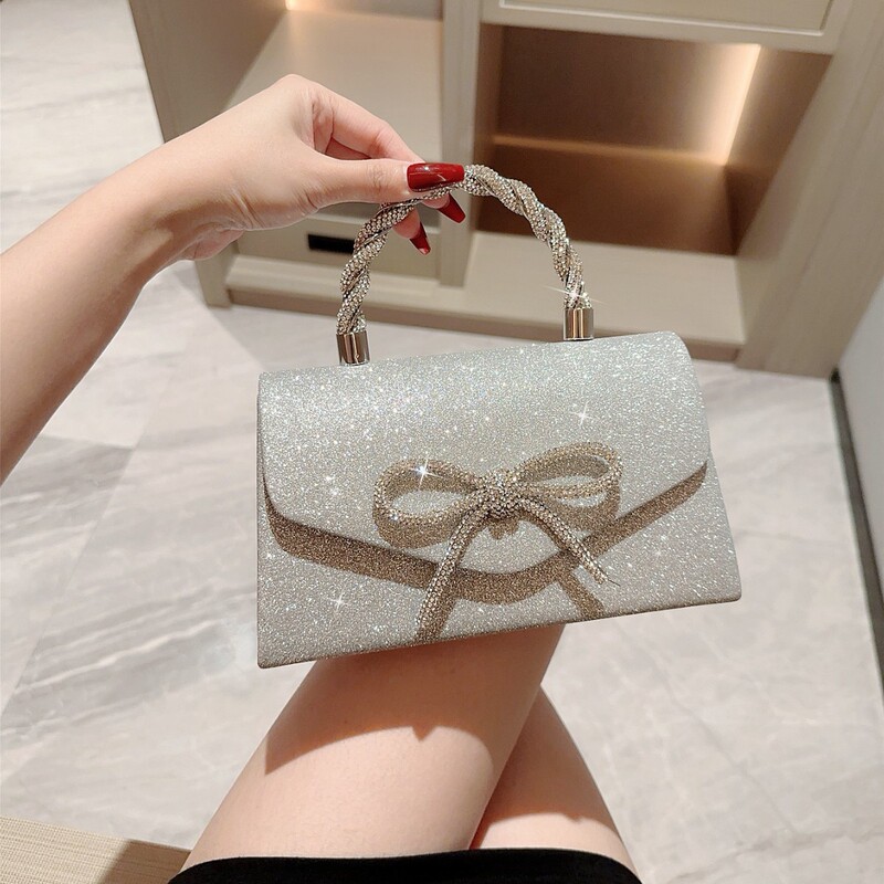 High-End Banquet Bag, Versatile European and American Style Rhinestone Clutch Bag, Crossbody Socialite Fashion Bow Chain Bag, Custom-Made