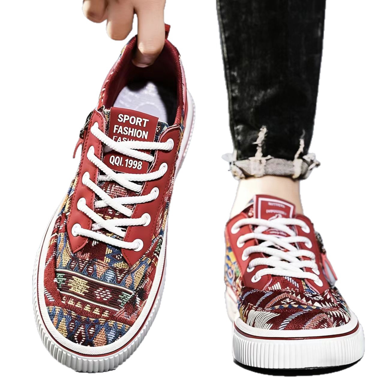 Zapatos de lienzo impresos para hombres primavera transpirable con nicho de diseño casual zapatos de skate para hombres ligeros con suela suave casual