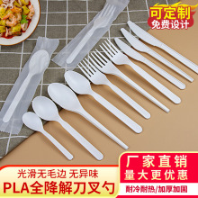 一次性PLA全降解刀叉勺外卖餐具套装长柄甜品勺加厚独立包装批发