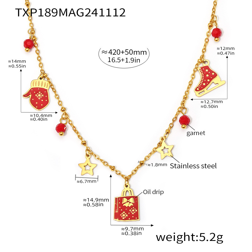 Square Christmas Enamel Pendant Necklace And Bracelet Jewellery Set_voghion.com
