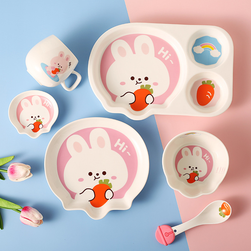 Cute Funny Bear Rabbit Cartoon Simple Split Plate Creative Cool Cute Small Soup Bowl Household Ceramic Plate Student Tableware