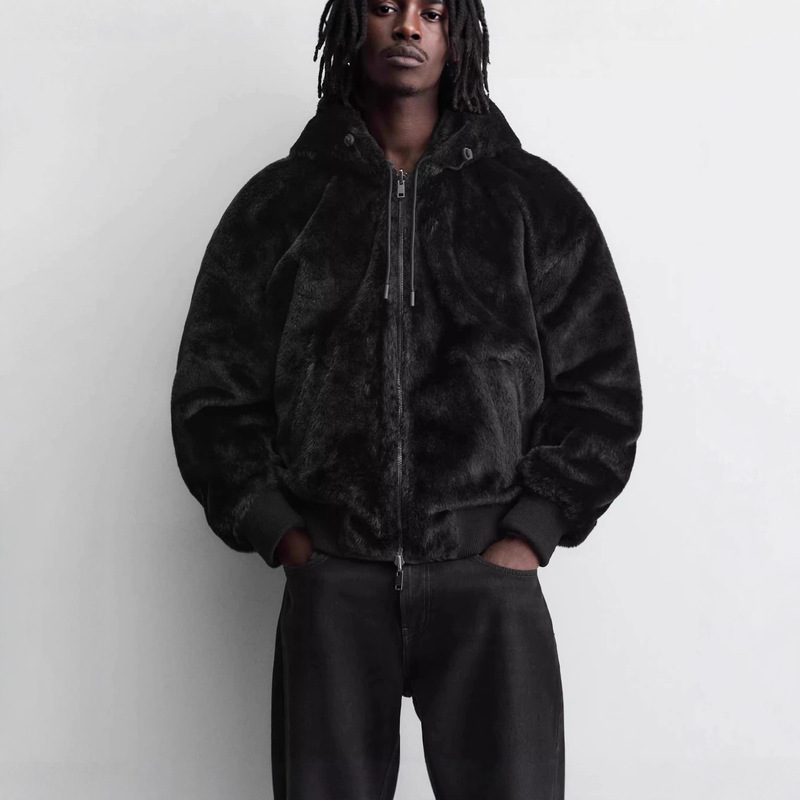 Men's Clothing Faux Fur Reversible Bomber Jacket Coat 0993400