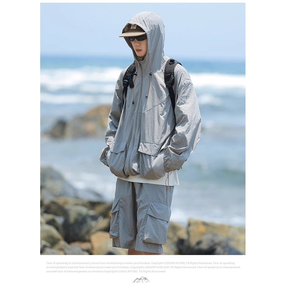 Fishing Clothing Sun Protection Clothing Men's 2025 New Summer Hooded Solid Color Design Mountaineering Clothing Outdoor Sports Casual Jacket
