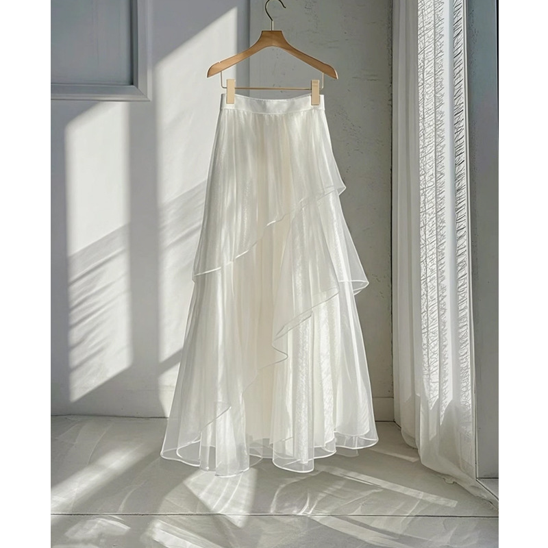This year's popular long skirt chic beautiful high ji temperament white mesh skirt women 2025 spring This year's popular long skirt chic beautiful high ji temperament white mesh skirt women 2025 spring
