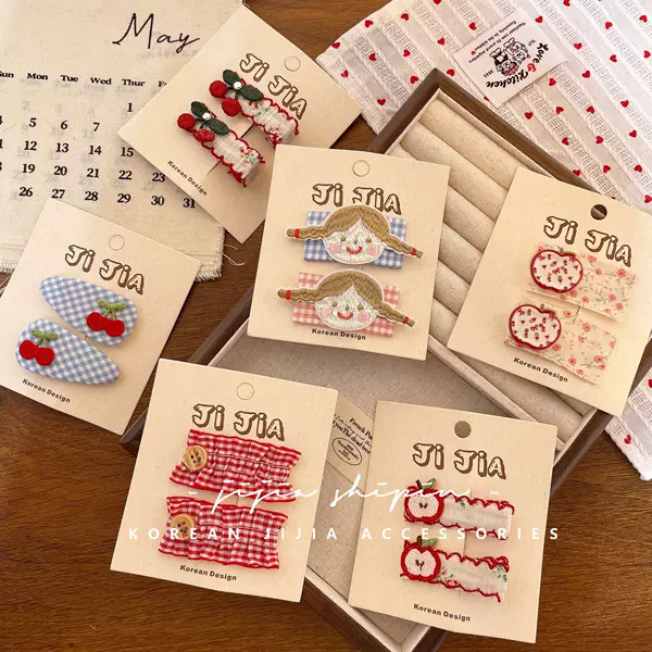 New Hand-made Fabric Floral Hair Clip Cute Apple Cherry Hair Clip All-match Plaid Girl's BB Clip Hair Accessories
