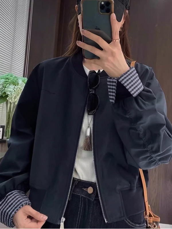 2025高端欧货秋季新款百搭圆领棒球服外套小个子宽松高级感夹克女|undefined