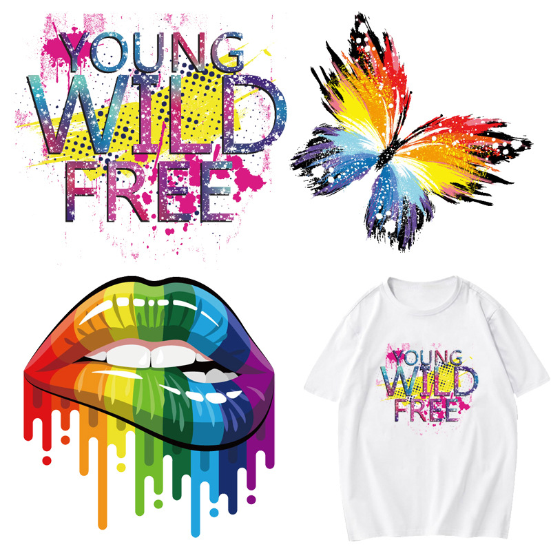 亚马逊蝴蝶花草组合烫画贴柯式热转印可水洗T恤装饰贴画diy烫图