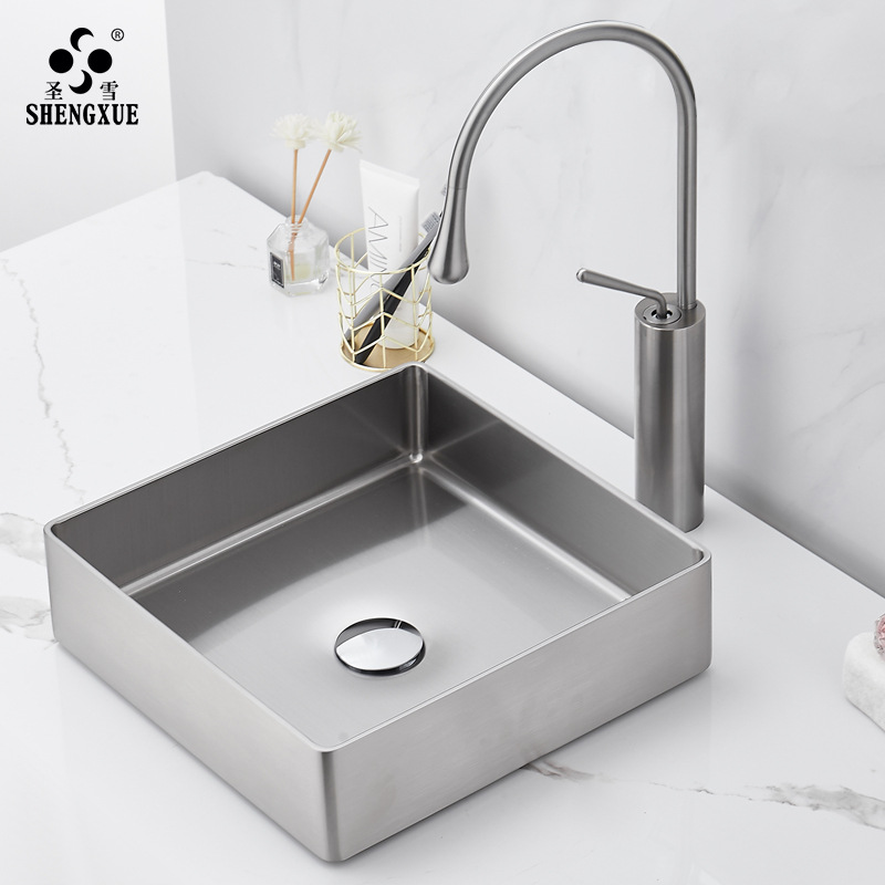 Shengxue Hotel Homestay Square Stainless Steel Table Basin Light Luxury Wash Basin Single Basin Nordic Black Washbasin
