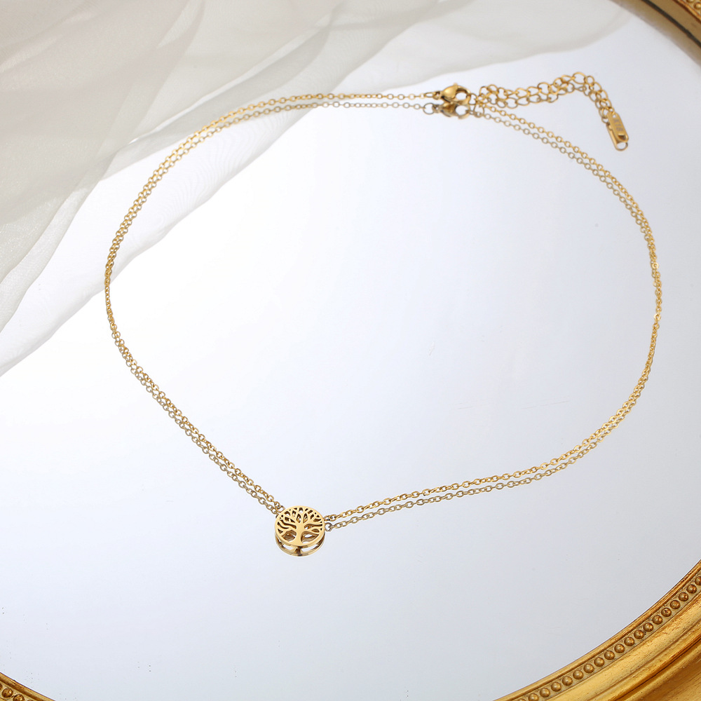 18K Gold Plating Color 1 Piece Quantity Wholesale Jewelry Simple Style Tree 304 Stainless Steel 18K Gold Plated Inlaid Gold Stainless Steel Necklaces