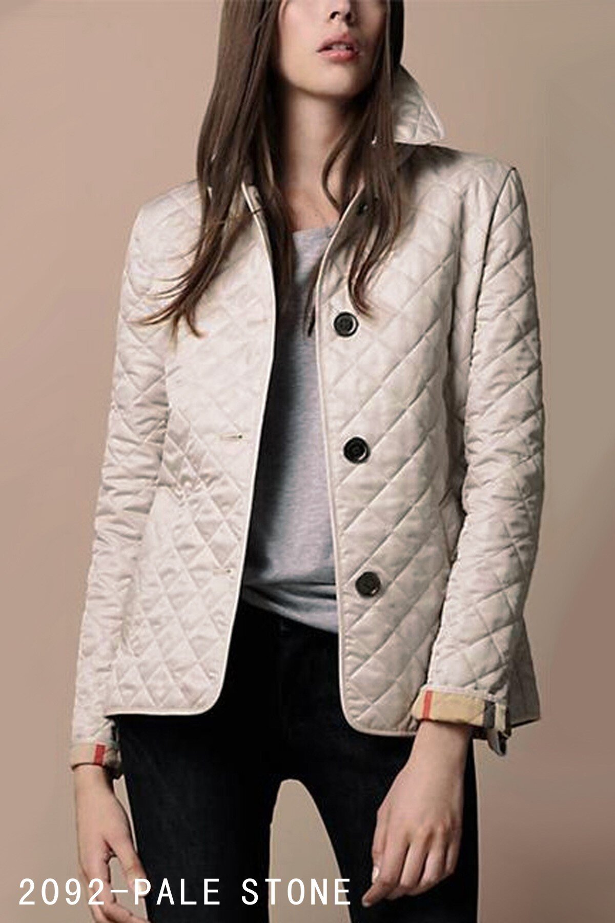 Burberry Quilted Jacket Diamond Quilted Cotton Pale Stone