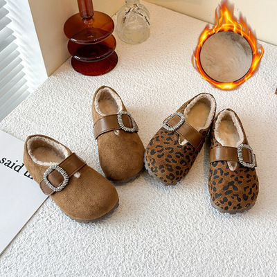 Детская леопардовая обувь Birkenstock, новинка 2025 года, осень и зима, повседневная детская обувь, утолщенная универсальная хлопковая обувь для мальчиков и девочек
