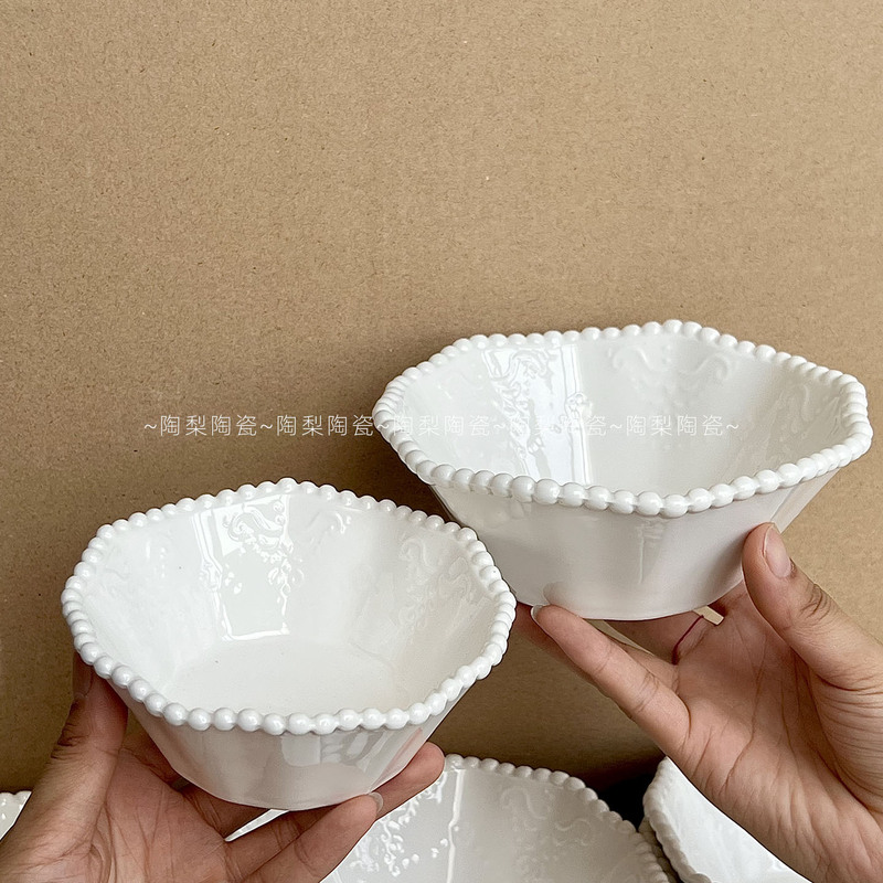 ∝Life Ins Accessible Luxury Ceramic Pearl Plate High-Value Breakfast Tableware Home-Feel Bowl and Plate Set European Style