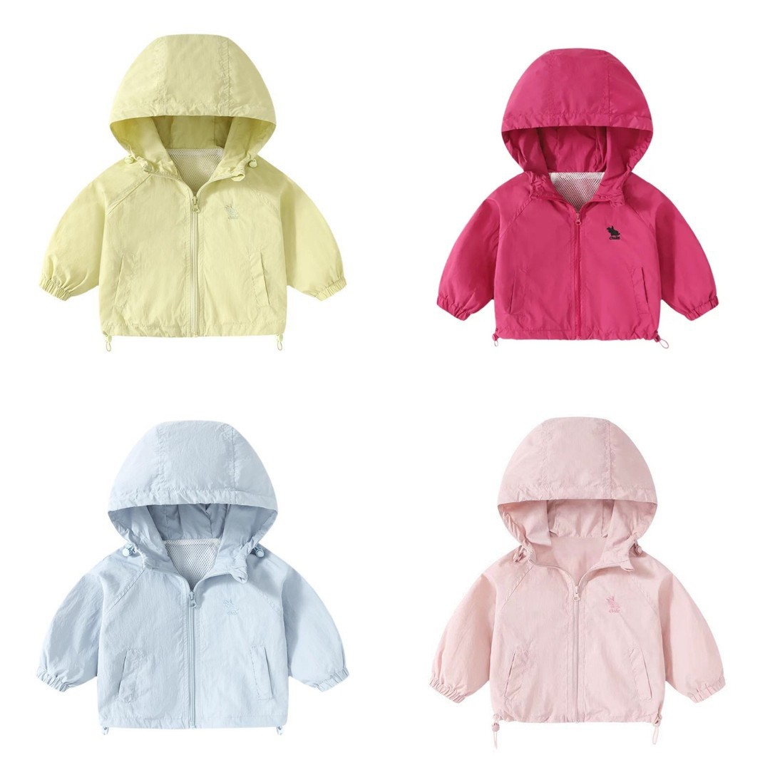 Children's hooded clothing for boys and girls, casual stylish jacket, baby spring/summer long-sleeve top, sun protection clothing