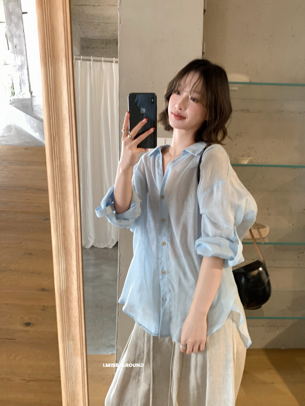 Áo sơ mi nữ linen tay dài cổ bẻ dáng rộng phong cách Hàn Quốc — xanh đậm, màu sắc, trắng ngà, xanh Hàn chi tiết 8