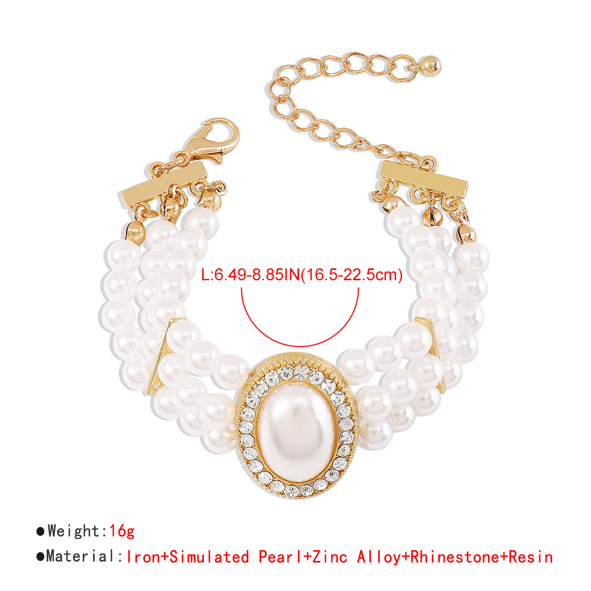Title 1, Klassieke, elegante armband met parels, strass ...