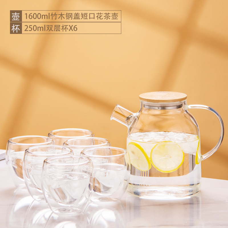 Tetera de vidrio resistente al calor tetera de bambú de gran diámetro olla engrosada tetera de flores y hierba tetera de gran capacidad hervidor de agua fría tetera hirviendo