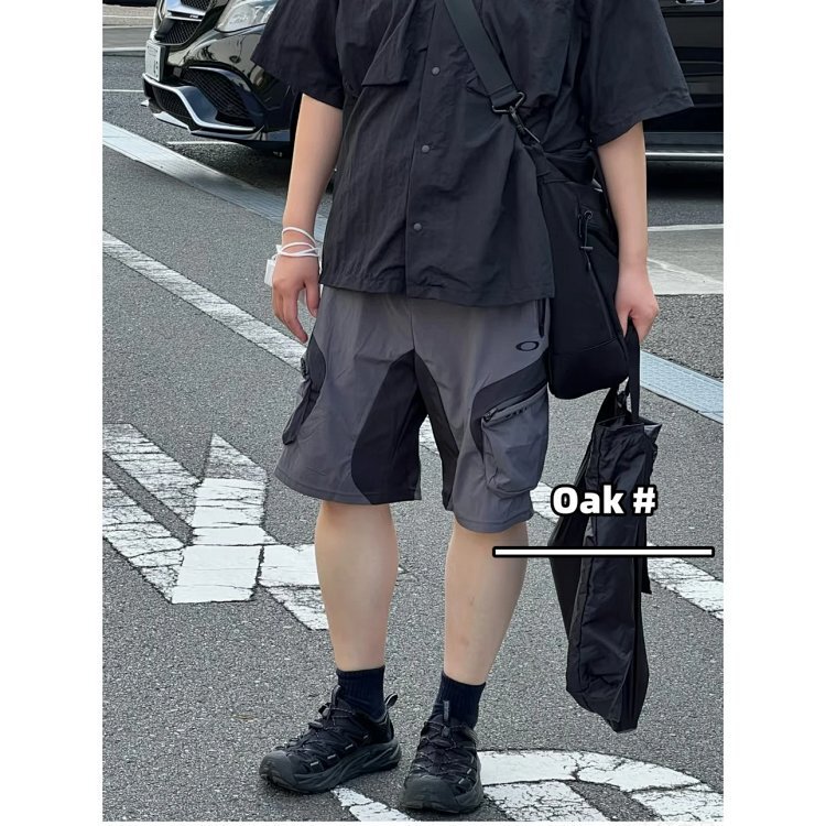 Japan Limited O@Kley Outdoor Taped Zipper Pocket Elastic Waistband Patchwork Cargo Functional Shorts Mid-Length Pants