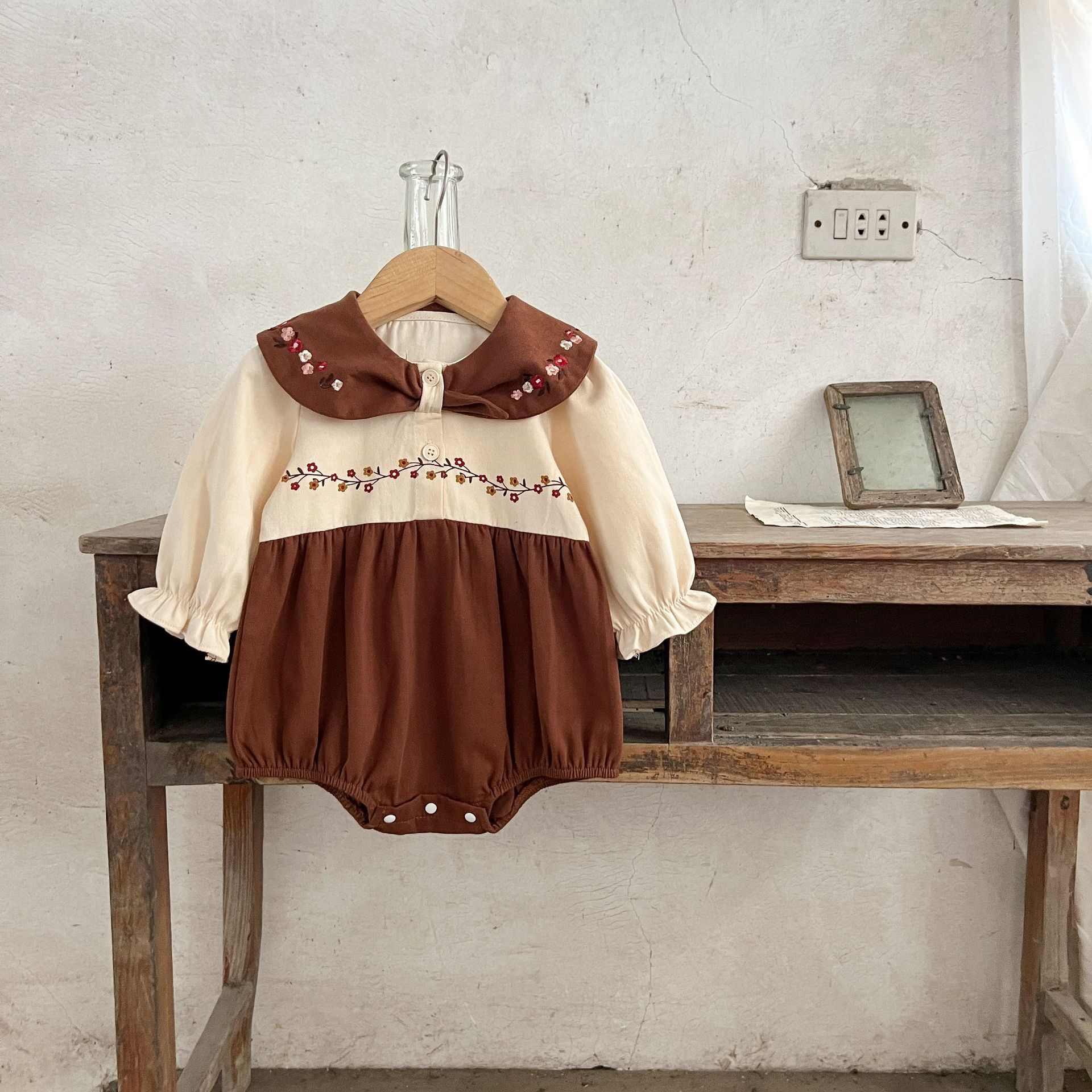 INS niñas de Primavera de algodón solapa impresa mameluco estilo coreano de moda color a juego mono mameluco ropa al aire libre