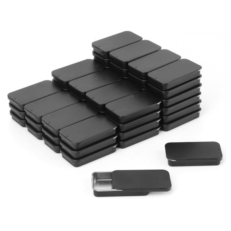 黑色迷你矩形金属罐盒，带滑盖，小空滑顶金属罐，带盖润唇膏滑罐