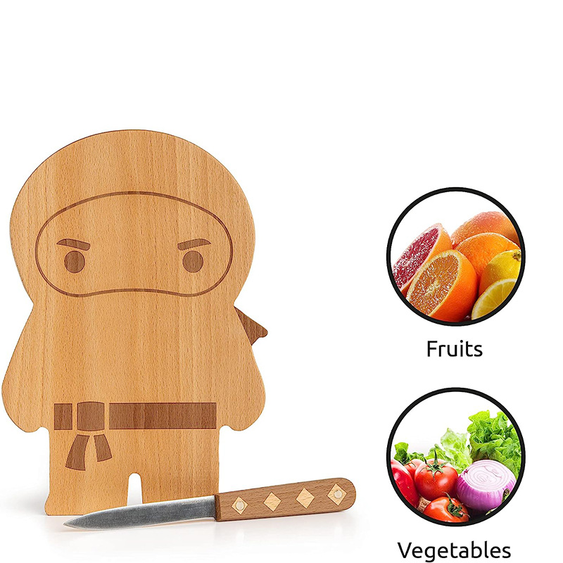 Tabla de cortar de bambú de dibujos animados ninja con cuchillo de corte de bambú en forma creativa tabla de corte de bambú hogar fruta y verduras