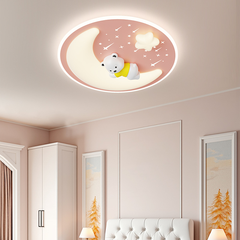 Habitación de niños dormitorio crema viento dibujos animados creativos conejo estrellas cálidas lámparas de protección de ojos de la casa de princesas 709L