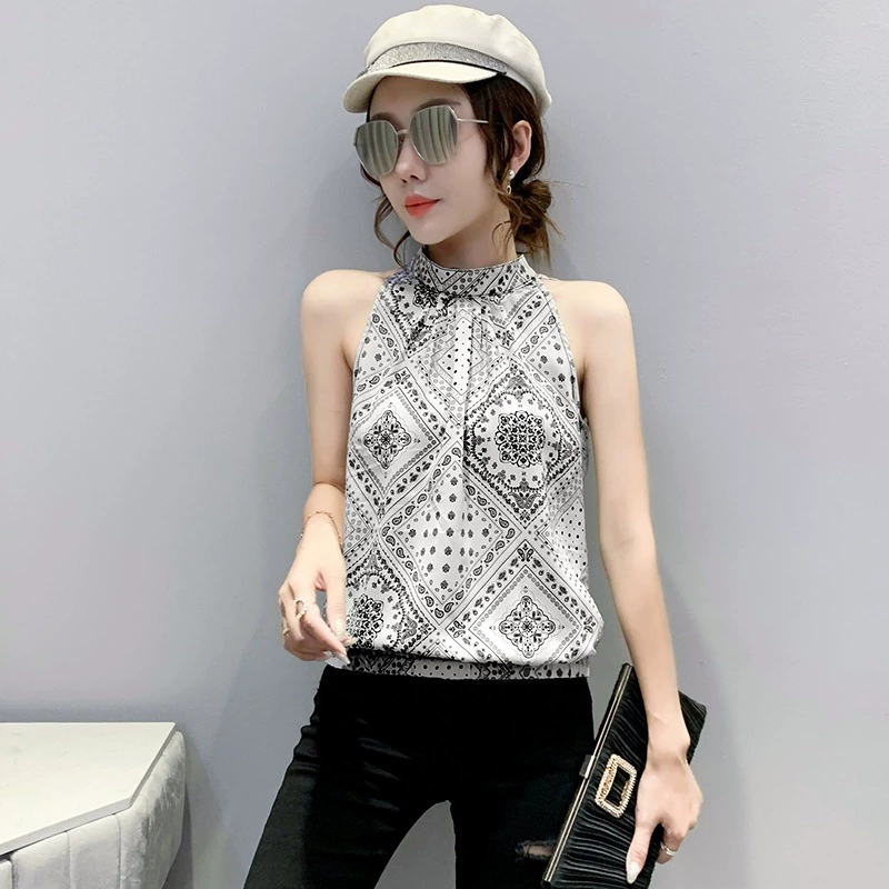 Summer retro beach fashionable tank top, floral print, Korean style, oversize