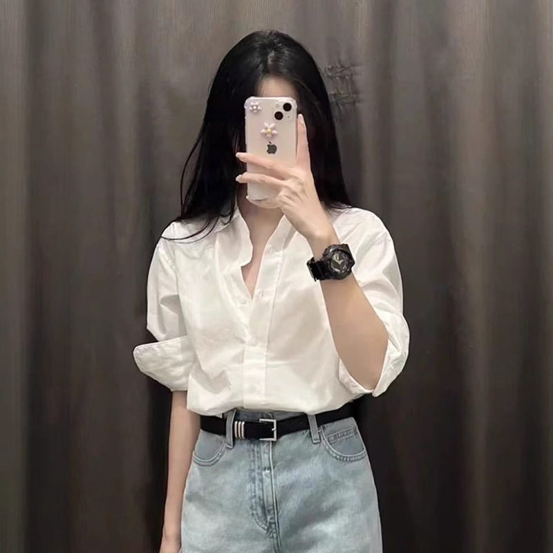 French Style White Shirt Women's 2025 New Spring and Autumn Small Size Loose Long-sleeved Shirt with Professional Commuter Top