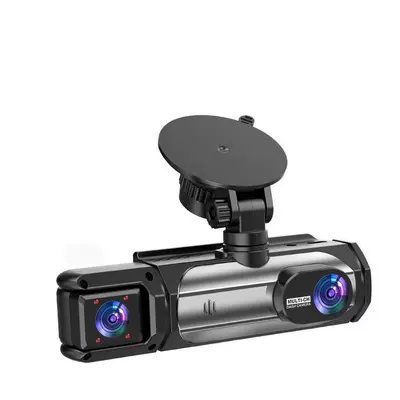 New three-lens WiFi dashcam with infrared night vision, simultaneous recording of the front, interior, and exterior of the vehicle, and in-car monitoring (Driving recorder) - in-front-of-the-car-and-inside-the-car