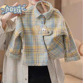 加绒格子衬衫百搭内搭磨毛简约韩版儿童中大童长袖衬衫冬天秋天