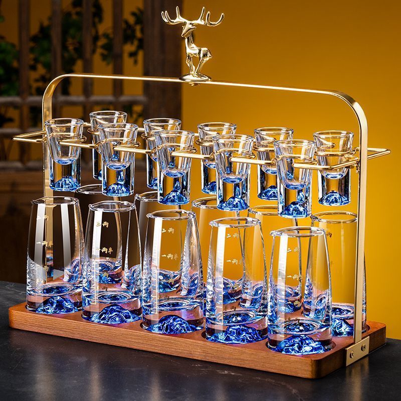 蓝山分酒器白酒杯套装带刻度家用轻奢水晶玻璃一口杯酒具创意陶瓷|undefined