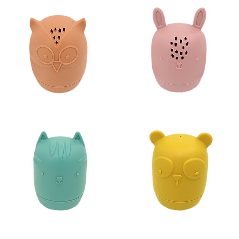 Bebé juguete de baño de silicona búho gato gato gato gato animal flotante juego de agua mordida juego de cuatro piezas