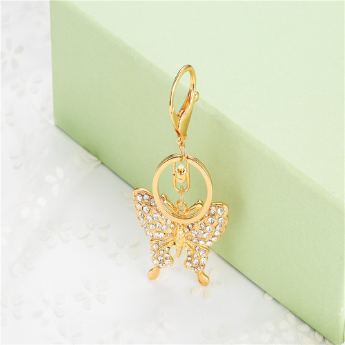  Spring Korean Style Fashion Electroplated Butterfly Metal Keychain Full Diamond Zinc Alloy Bag Pendant Keychain
