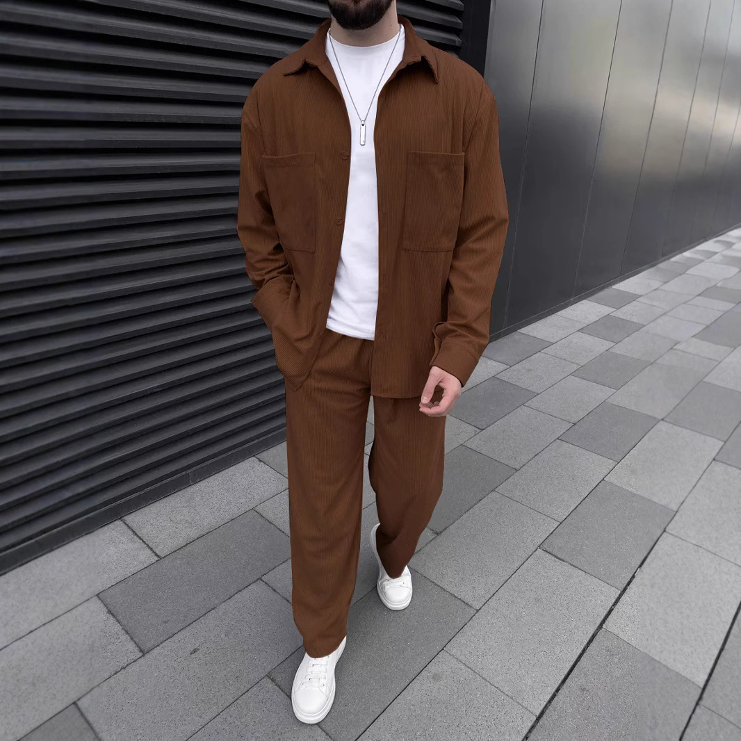 Herren Cordhose Und Langarmhemd Set Im Lässigen Stil_voghion.com
