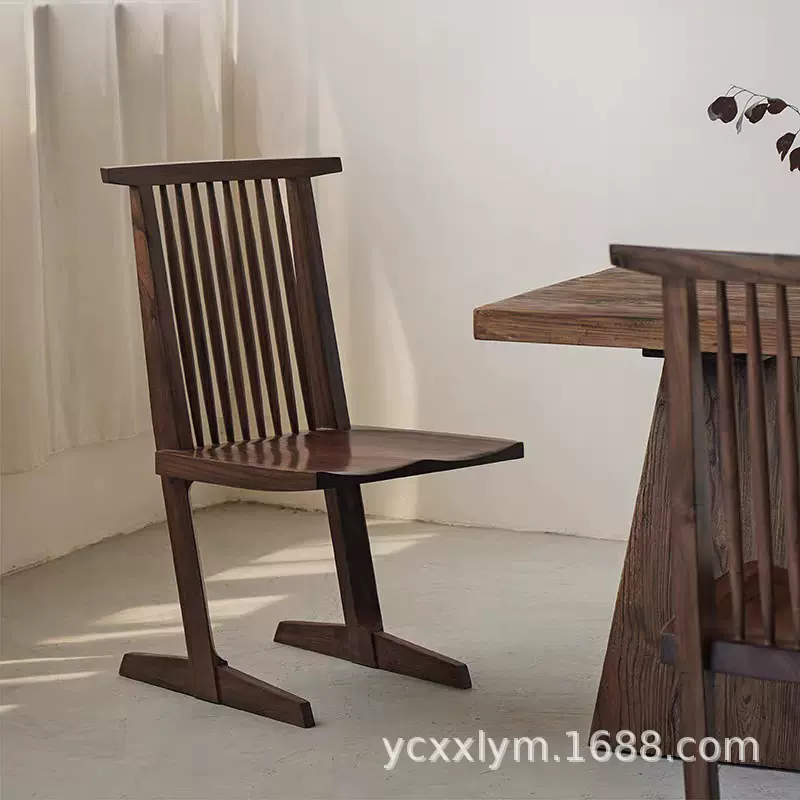 榆木侘寂风实木餐椅中古高靠背椅民宿家用咖啡馆日式中岛休闲椅子