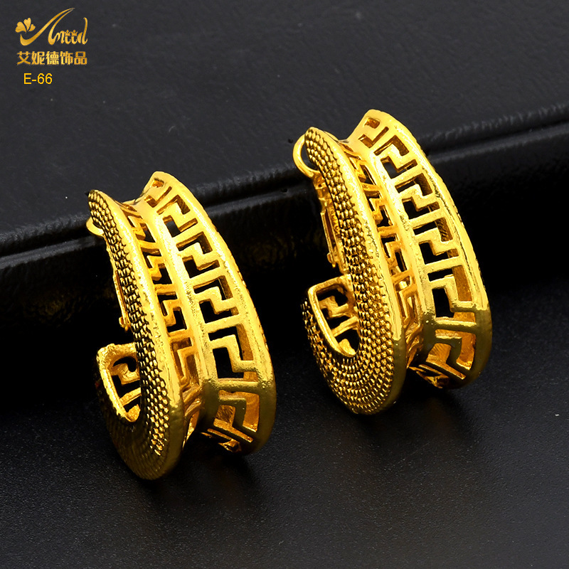 Joyas de novia de Dubai aretes chapados en oro de 24 quilates exagerados retro nigerianos personales para mujeres aretes minimalistas al por mayor image 23