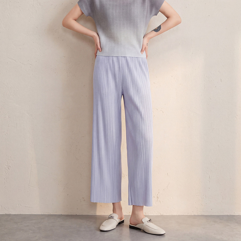 Autumn thin pleated wide-leg pants for women, high-elasticity, elastic waist, pleated, solid color, slimming, drapey, cropped pants, comfortable and versatile Autumn thin pleated wide-leg pants for women, high-elasticity, elastic waist, pleated, solid color, slimming, drapey, cropped pants, comfortable and versatile