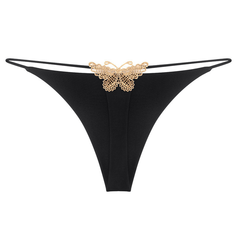 Cross-Border Seamless Double-Layer Thin Strap Sexy Thong with Butterfly Embroidery Low-Waist Erotic Bikini Cotton Women's Panties T-Pants Cross-Border Seamless Double-Layer Thin Strap Sexy Thong with Butterfly Embroidery Low-Waist Erotic Bikini Cotton Women's Panties T-Pants