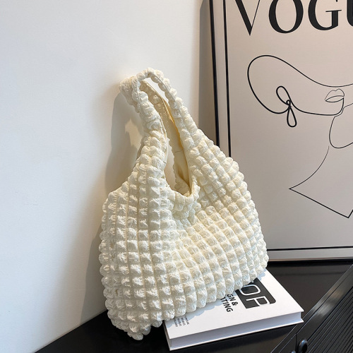 Korean ins girly style cloud puff flower shoulder bag women  new summer canvas simple handbag