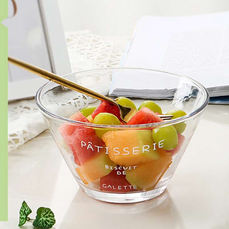 French Japanese Letter Glass Bowl Household Salad Plate Nordic ins Cute Soup Bowl Fruit Bowl Salad Bowl