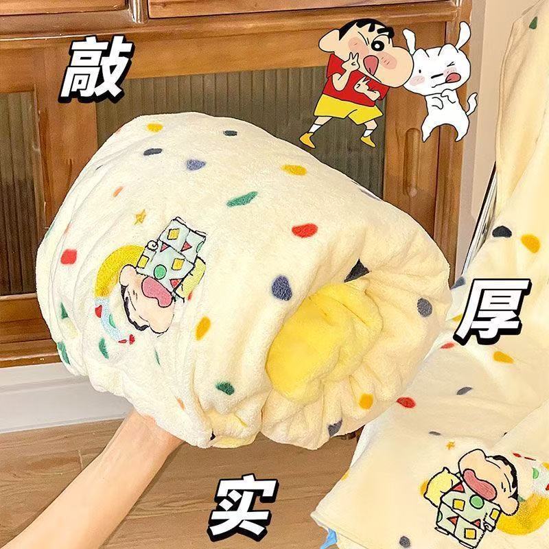 可爱蜡笔小新浴巾三件套柔软吸水不掉毛干发帽洗澡毛巾成人珊瑚绒|undefined