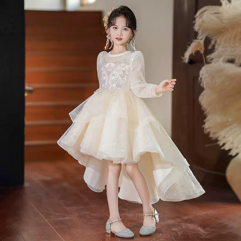 花童礼服儿童公主裙主持人钢琴演奏高端女童走秀拖尾裙燕尾裙跨境