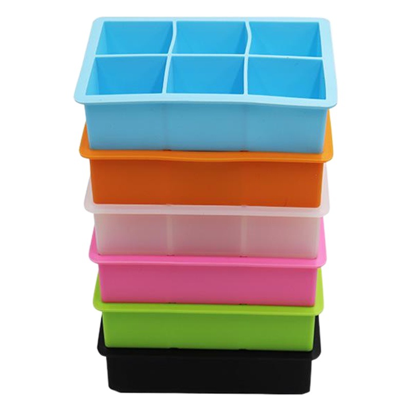 Fábrica al por mayor de silicona 6 con cubierta rejilla bandeja de hielo rejilla grande suplemento alimenticio caja silicona seis piezas hockey sobre hielo cuadrado cubo de hielo molde de silicona